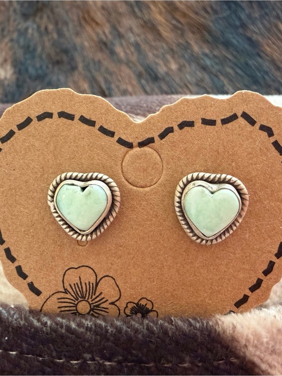 Hand Crafted Jewelry - ❤️ Paloma Variscite Heart Shaped Matte Brushed Sterling Stud Earrings